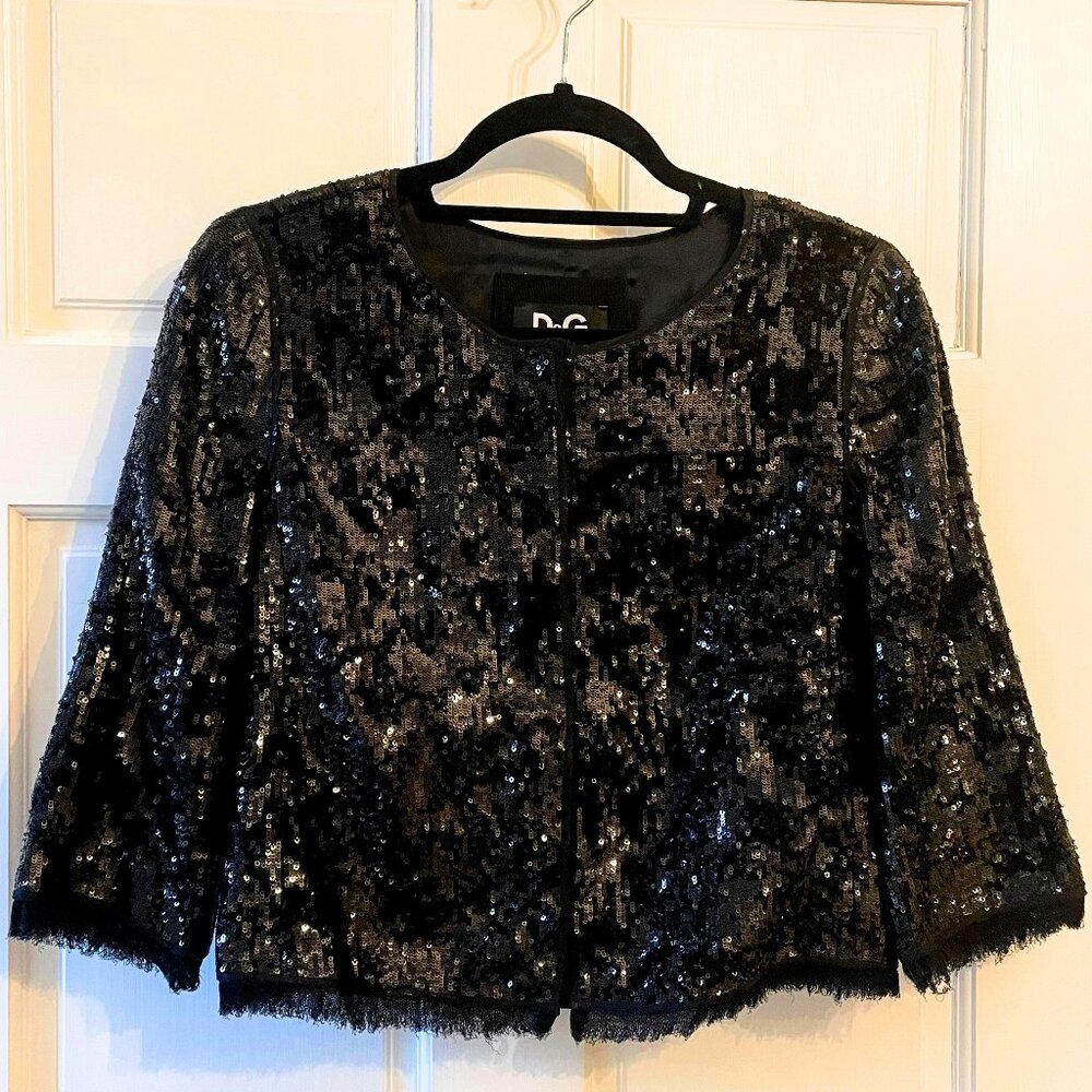 Dolce & Gabbana D&G Sequin Tule Silk Jacket Cropped Bolero Black sz 38 90s Y2K